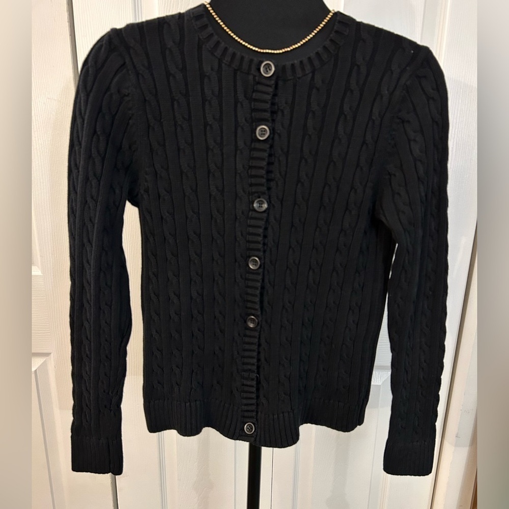 Black LL Bean S Swirl Cable Knit Sweater